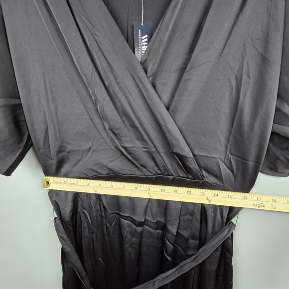 WHBM Short Sleeve Kimono Satin‎ Wrap Dress Black Womens Size M Cocktail Party - Picture 8 of 15